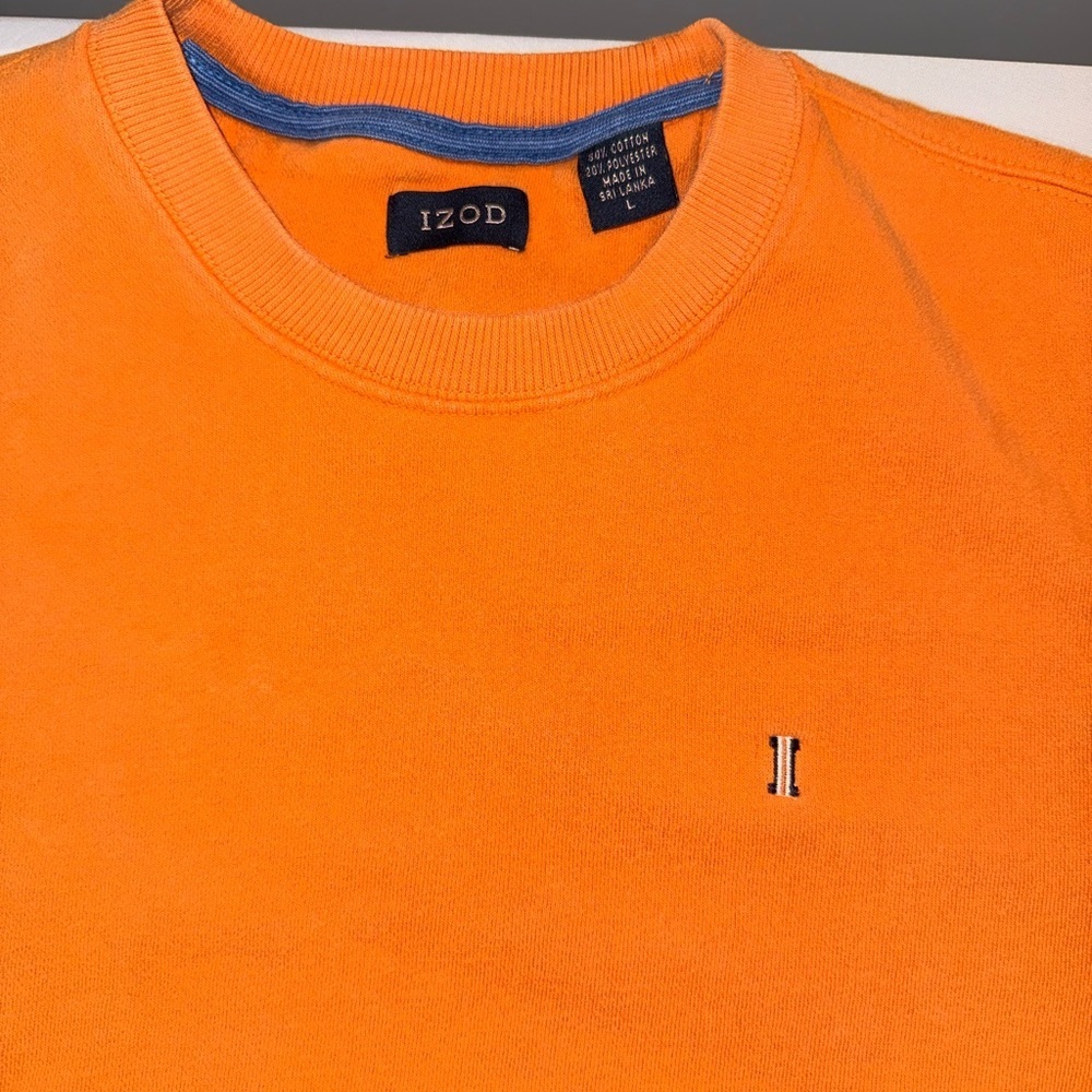 Izod Men’s Orange Crewneck Long Sleeve Sweatshirt Pullover With Logo Size Large - Picture 15 of 16